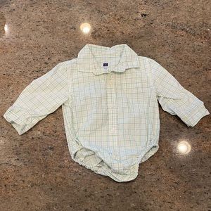 JANIE AND JACK - Long Sleeve Button Up - Yellow/Green Onesie Style - 6-12M